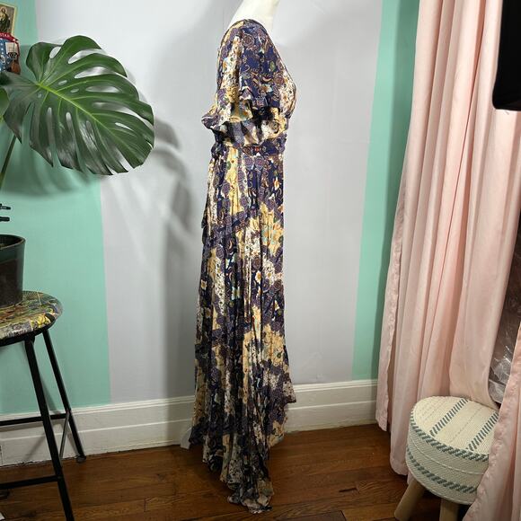 Abel The Label Boho Patchwork Maxi Dress Sz S Flutter Sleeve Wrap Look Rayon - Picture 2 of 16